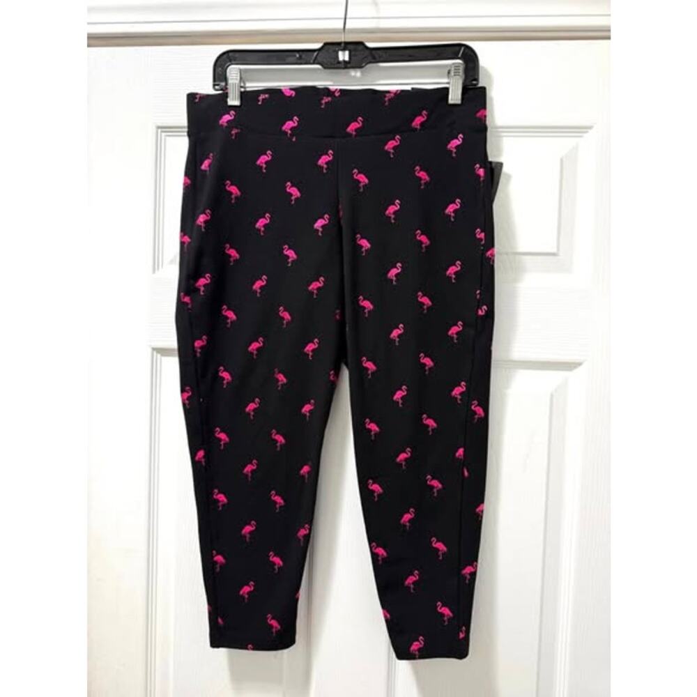 Torrid 1 (1X 14/16) Black Cropped Leggings w/Hot Pink Metallic Flamingos New